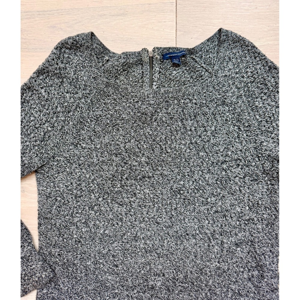 American Eagle Marled Knit Sweater Womens XL Gray Back Zip Pullover Cozy - Picture 2 of 4